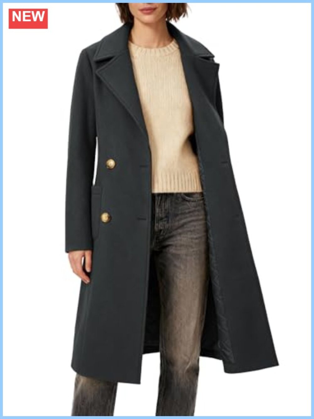 Women's Double-Breasted Long Overcoat Classic Trench Notch Lapel Winter Coat